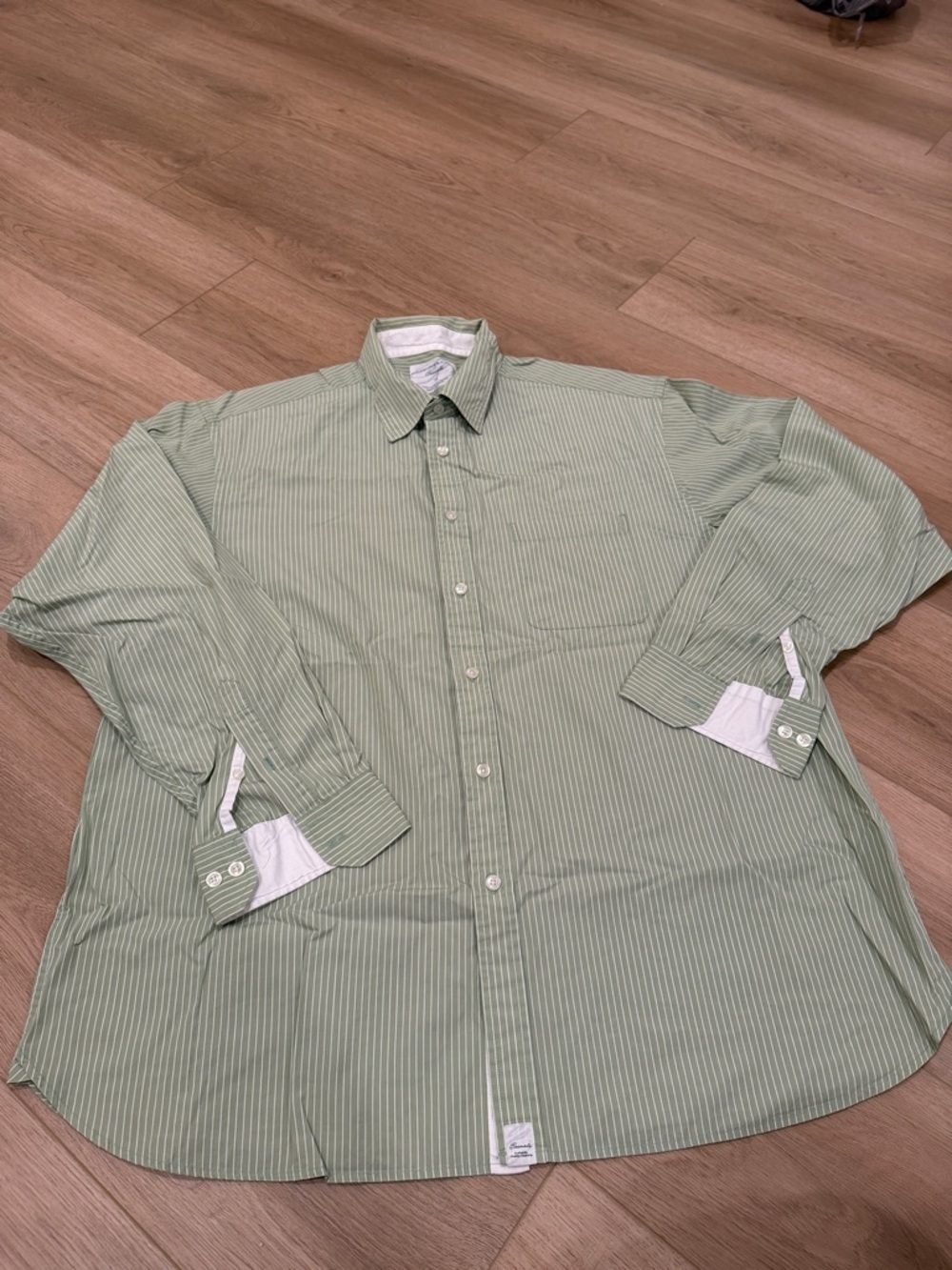 Roundtree & Yorke Casuals Light Green Pinstripe Button-Down Shirt